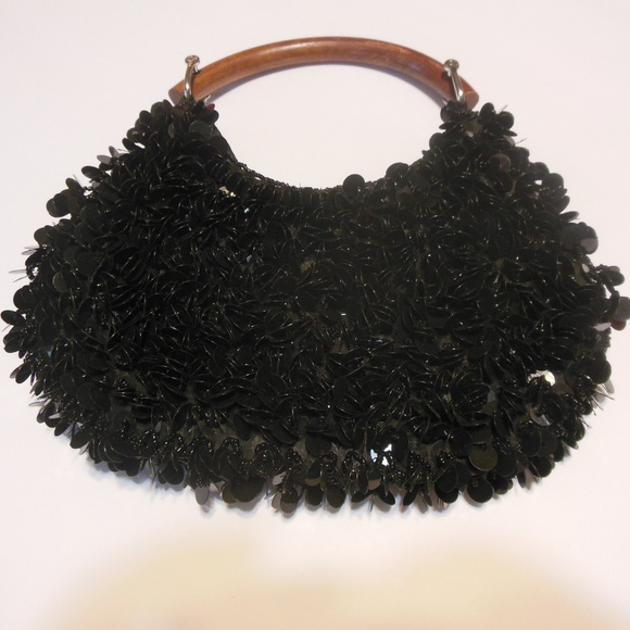Handbags - Cute little black sequined and beaded purse